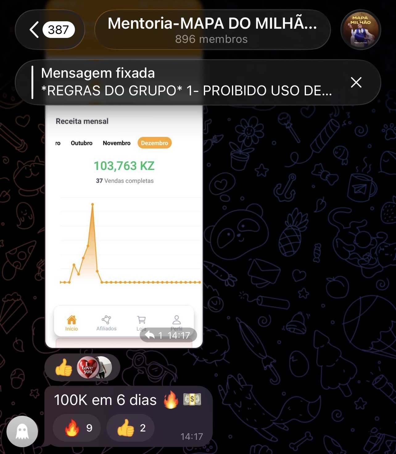 Captura de ecrã de resultado de aluno